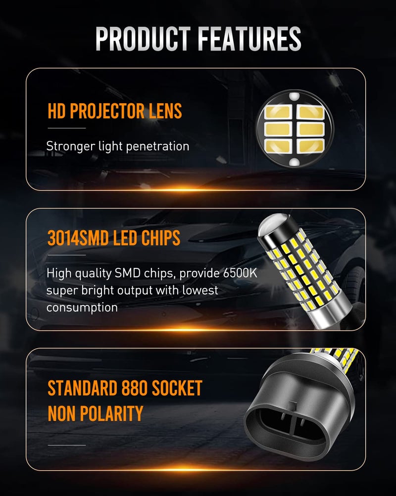 LUYED 880 LED Fog Lights Bulb 400% Brightness 886 890 892 893 LED Bulb with Projector for DRL or Fog Lights,Xenon White,Pack of 2 - Image 2